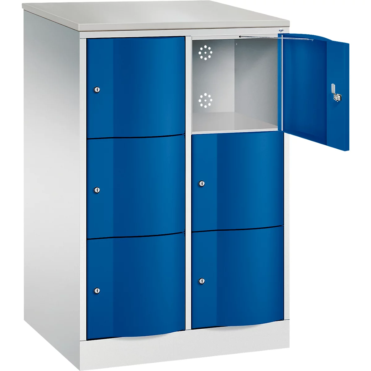 C+P Resisto lockerkast, 2 vakken, 6 vakken, B 772 x D 640 x H 1255 mm, lichtgrijs/ gentiaanblauw