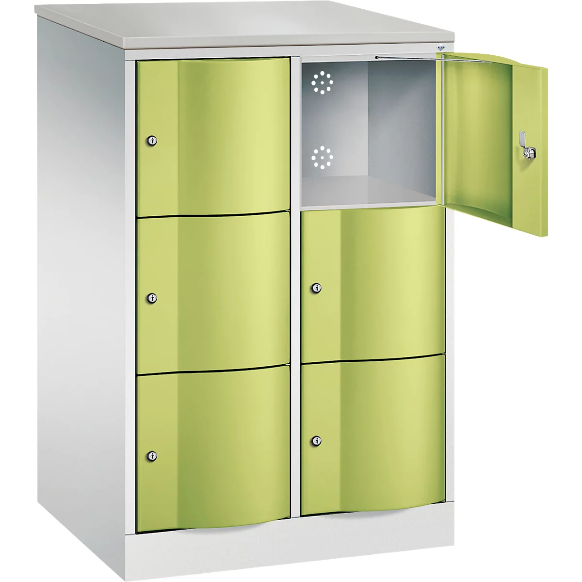 C+P Resisto lockerkast, 2 vakken, 6 vakken, B 772 x D 640 x H 1255 mm, lichtgrijs/kleedgroen