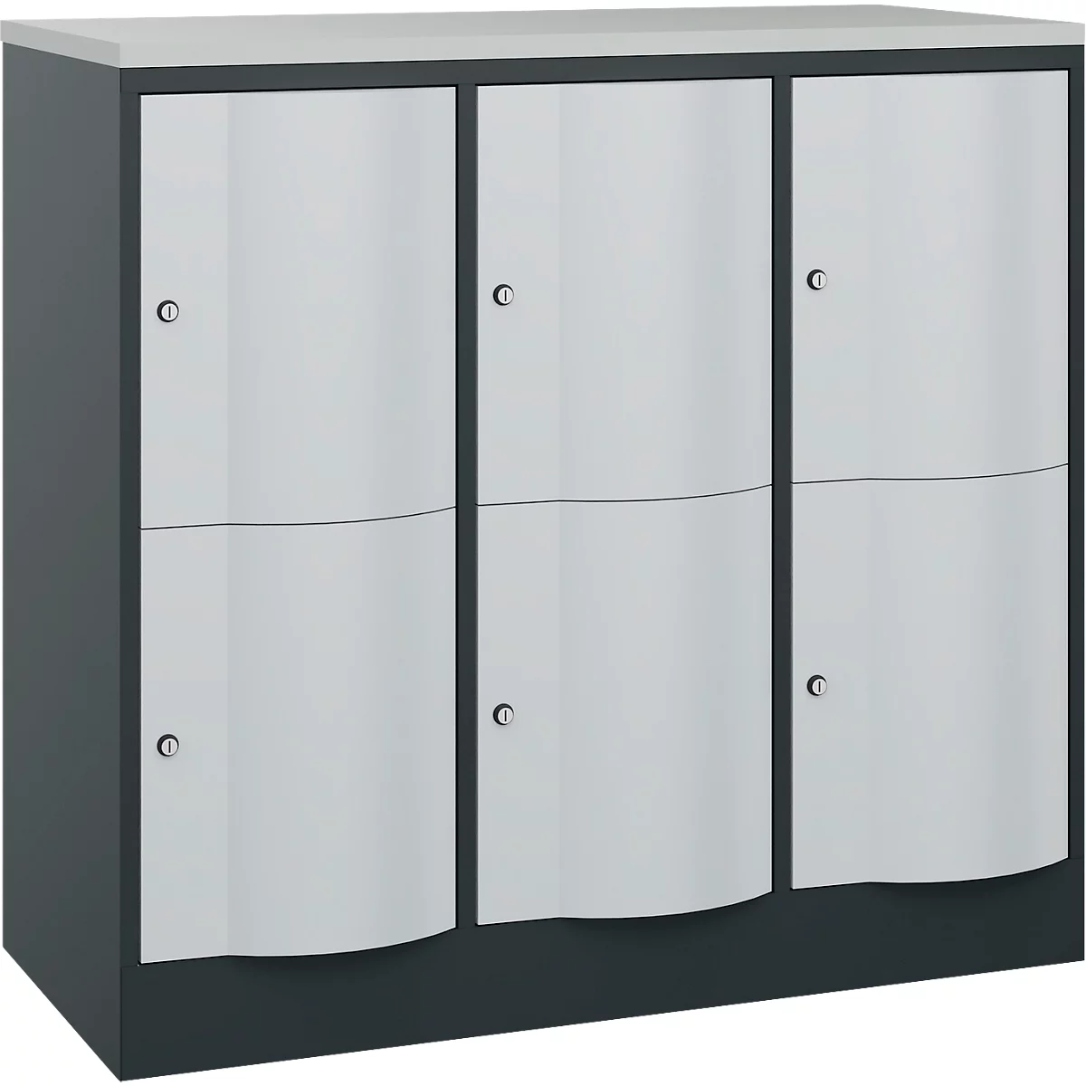 C+P Resisto lockerkast, 3 vakken, 6 vakken, B 1148 x D 540 x H 1077 mm, antracietgrijs/lichtgrijs