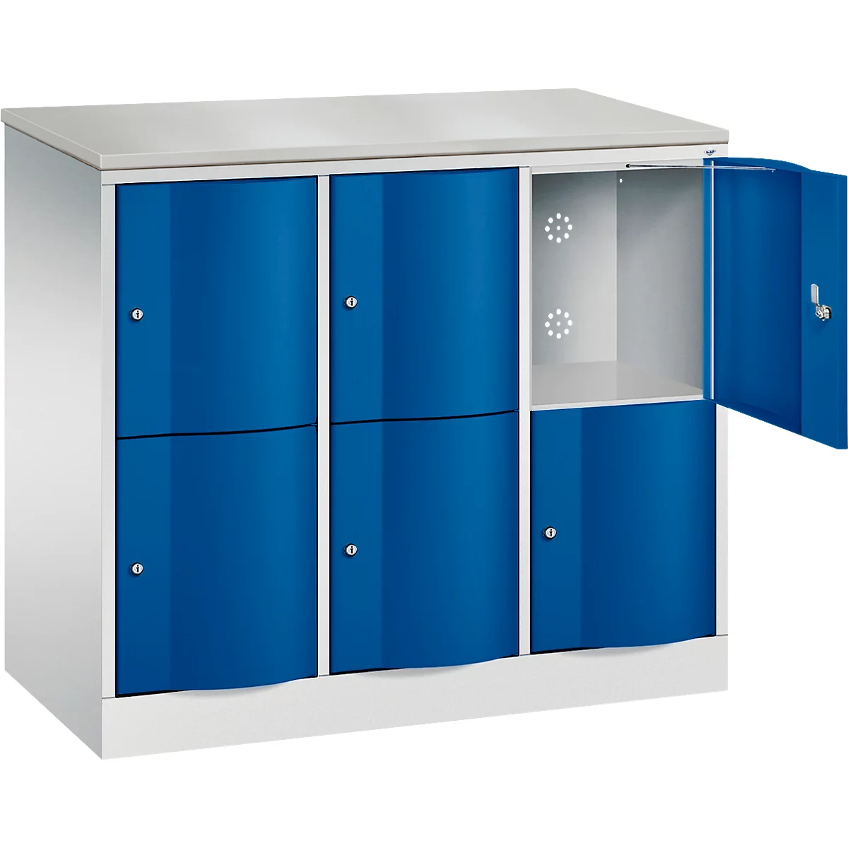 C+P Resisto lockerkast, 3 vakken, 6 vakken, B 1148 x D 540 x H 1077 mm, lichtgrijs/ gentiaanblauw