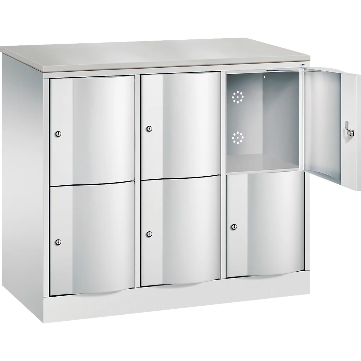 C+P Resisto lockerkast, 3 vakken, 6 vakken, B 1148 x D 540 x H 1077 mm, lichtgrijs