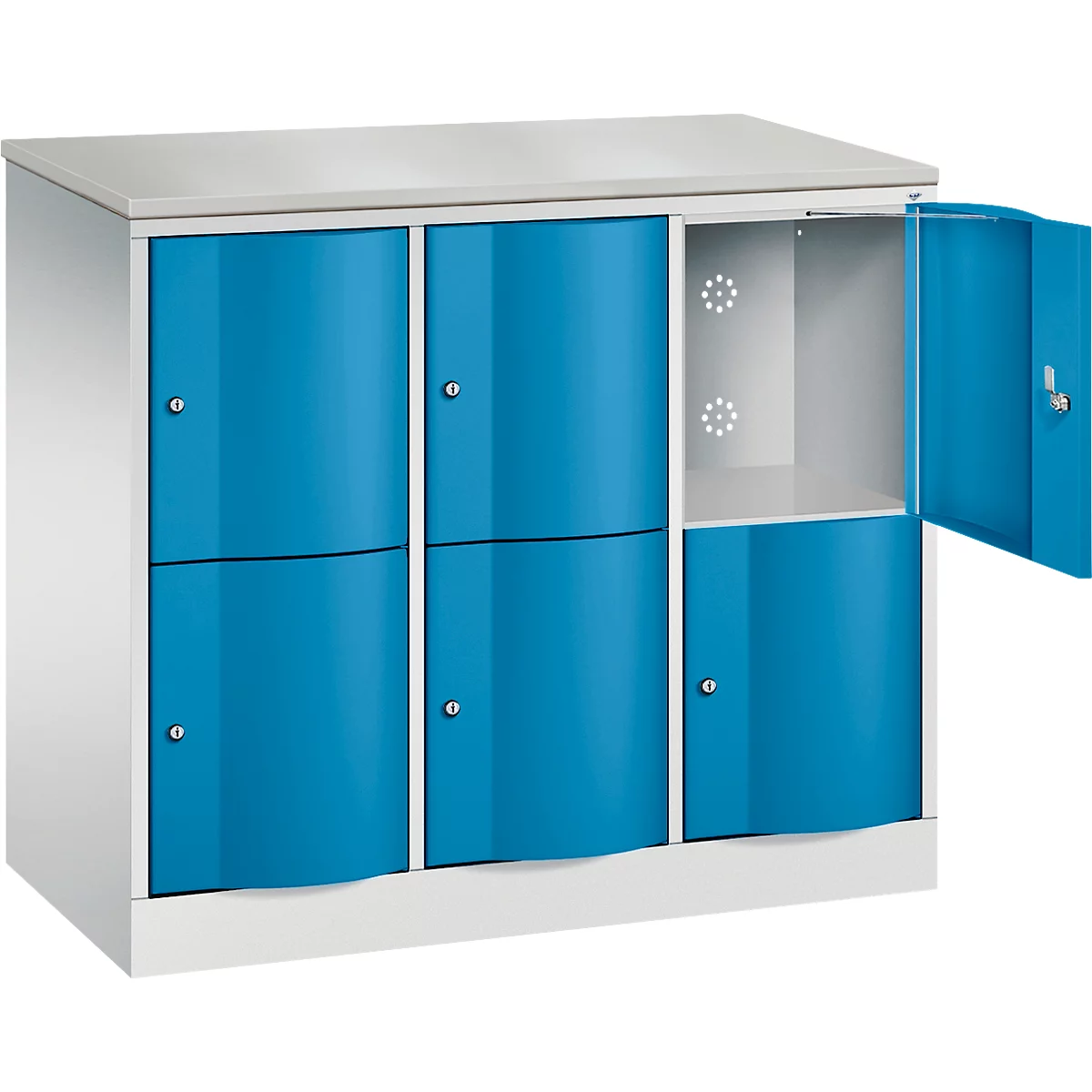 C+P Resisto lockerkast, 3 vakken, 6 vakken, B 1148 x D 540 x H 1077 mm, lichtgrijs/lichtblauw