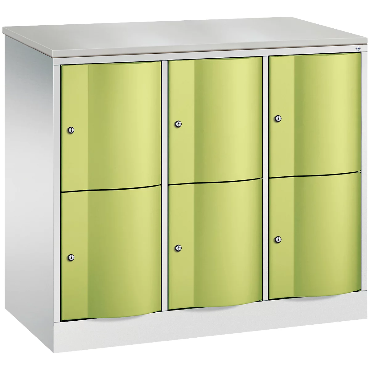 C+P Resisto lockerkast, 3 vakken, 6 vakken, B 1148 x D 540 x H 1077 mm, lichtgrijs/ruwe rood