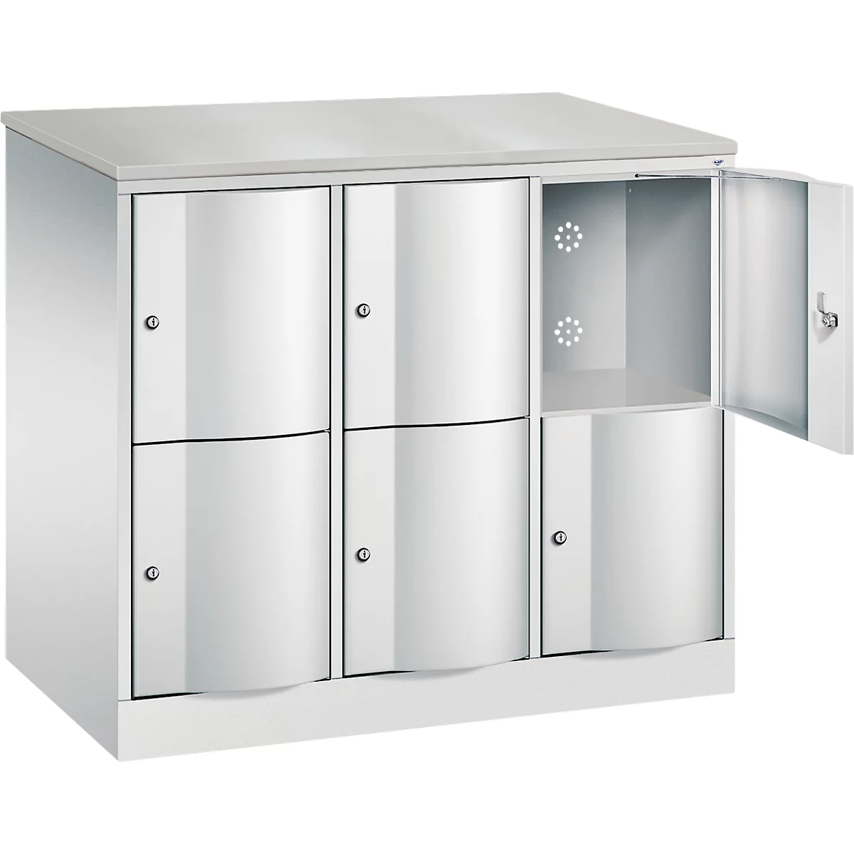 C+P Resisto lockerkast, 3 vakken, 6 vakken, B 1148 x D 640 x H 1077 mm, lichtgrijs