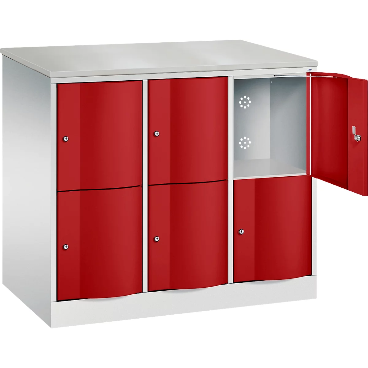 C+P Resisto lockerkast, 3 vakken, 6 vakken, B 1148 x D 640 x H 1077 mm, lichtgrijs/kleedgroen