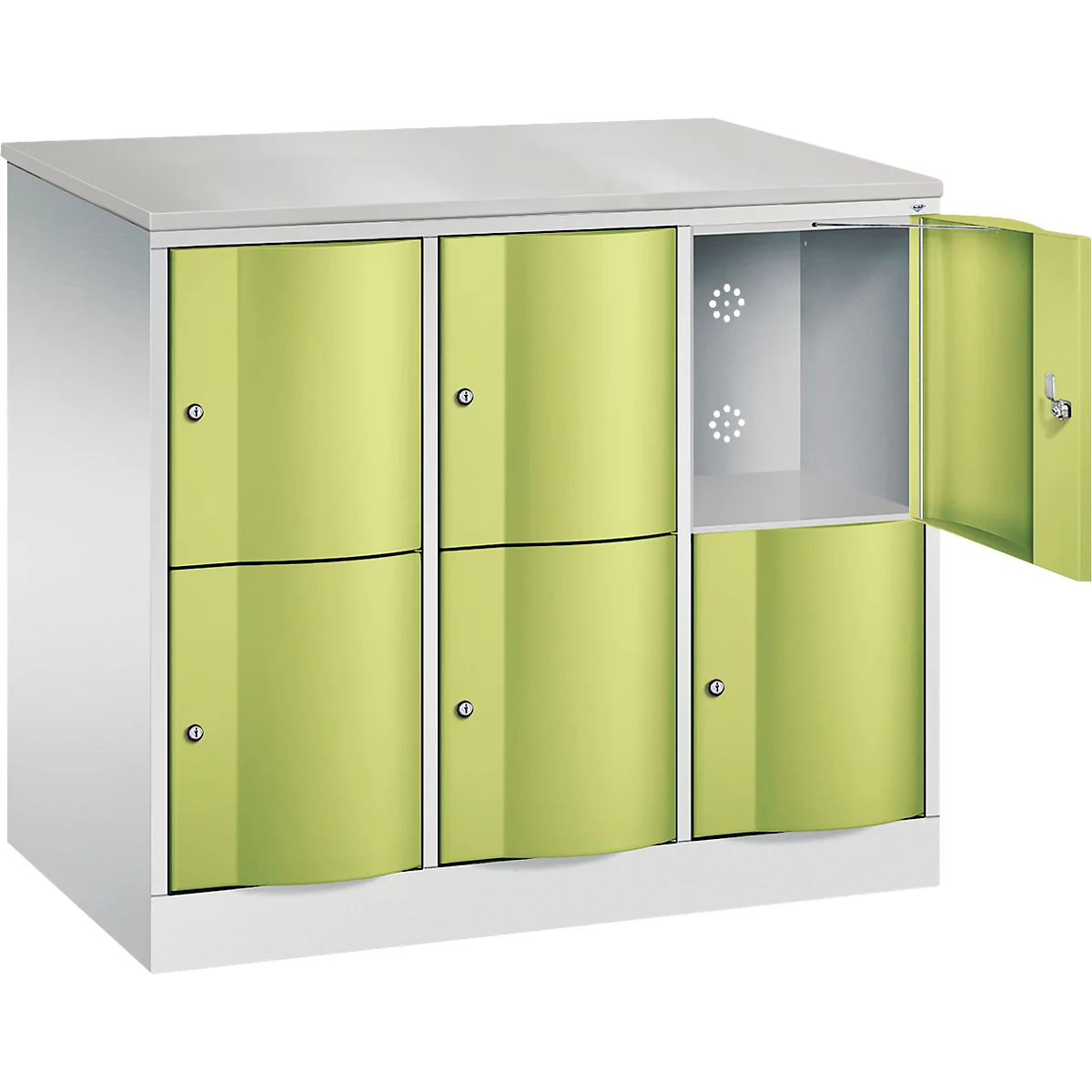 C+P Resisto lockerkast, 3 vakken, 6 vakken, B 1148 x D 640 x H 1077 mm, lichtgrijs/lichtblauw