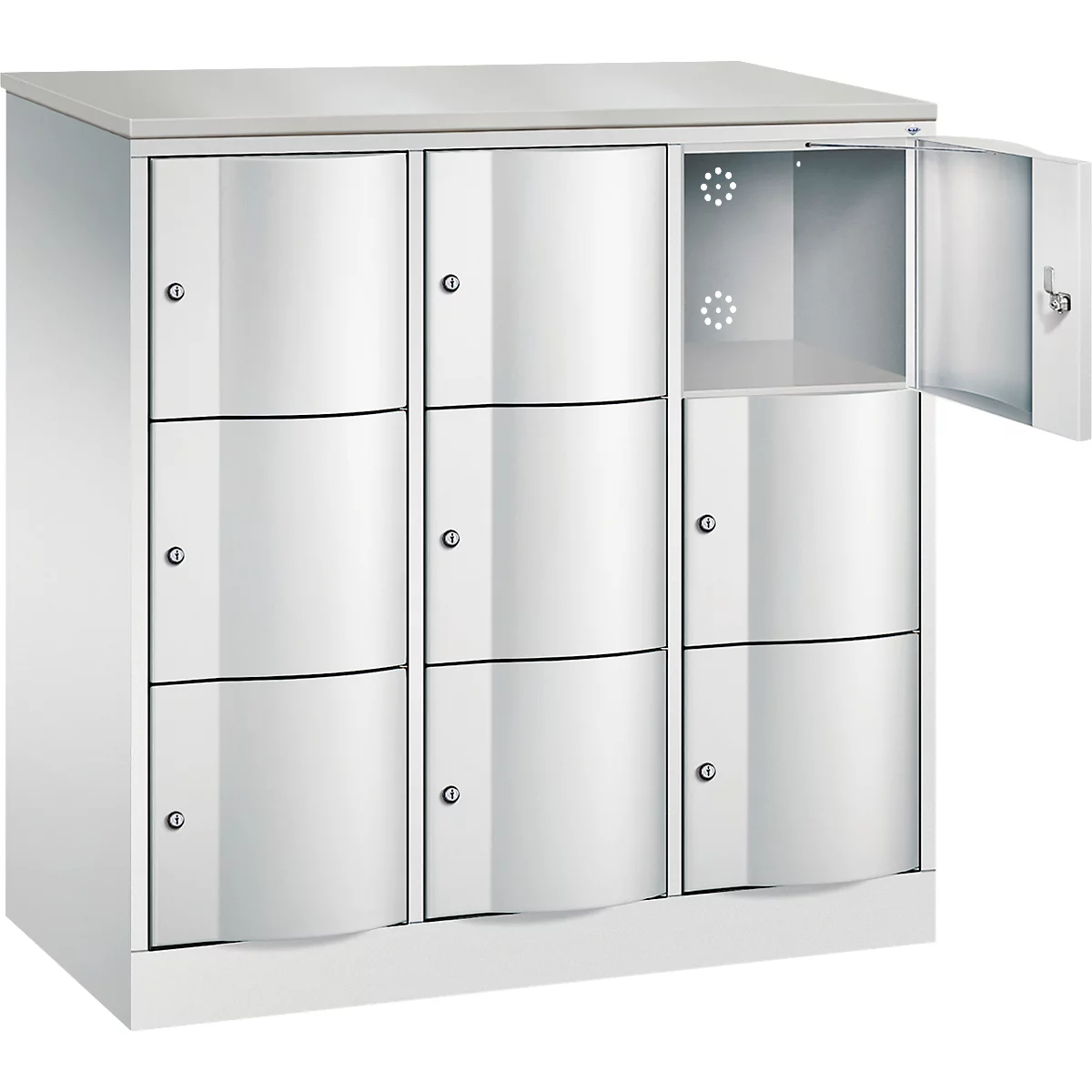 C+P Resisto lockerkast, 3 vakken, 9 vakken, B 1148 x D 540 x H 1255 mm, lichtgrijs/ gentiaanblauw