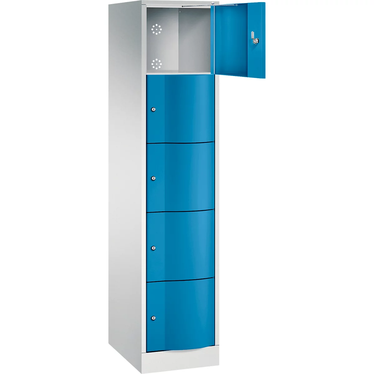 C+P Schließfachschrank Resisto, 1 Abteil, 5 Fächer, B 396 x T 540 x H 1950 mm, Lichtgrau/Rubinrot