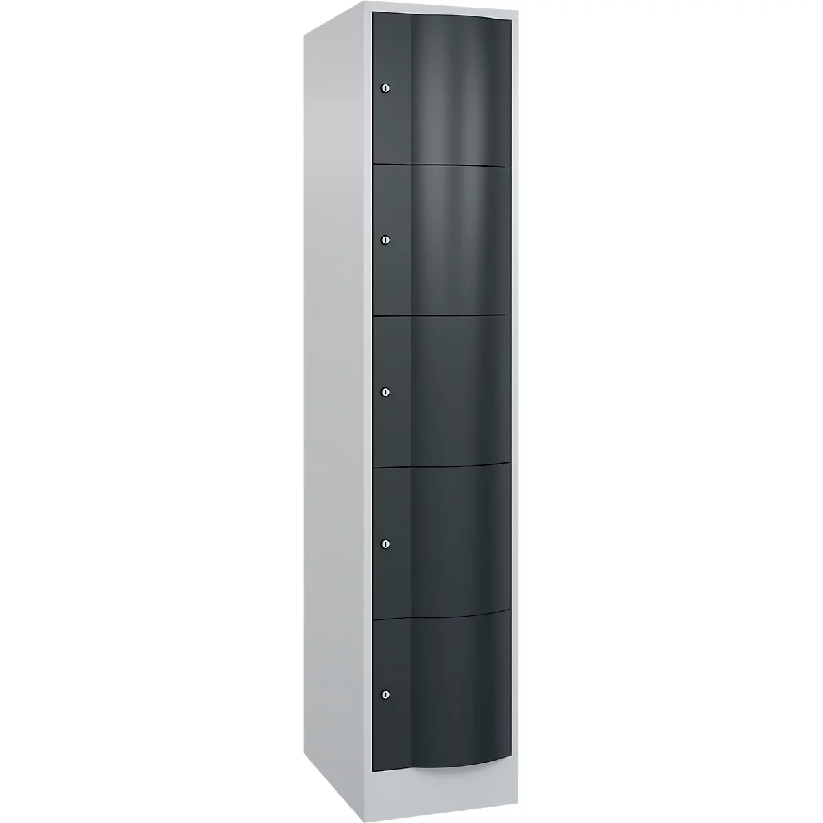 C+P Schließfachschrank Resisto, 1 Abteil, 5 Fächer, B 396 x T 640 x H 1950 mm, Lichtgrau/Anthrazitgrau