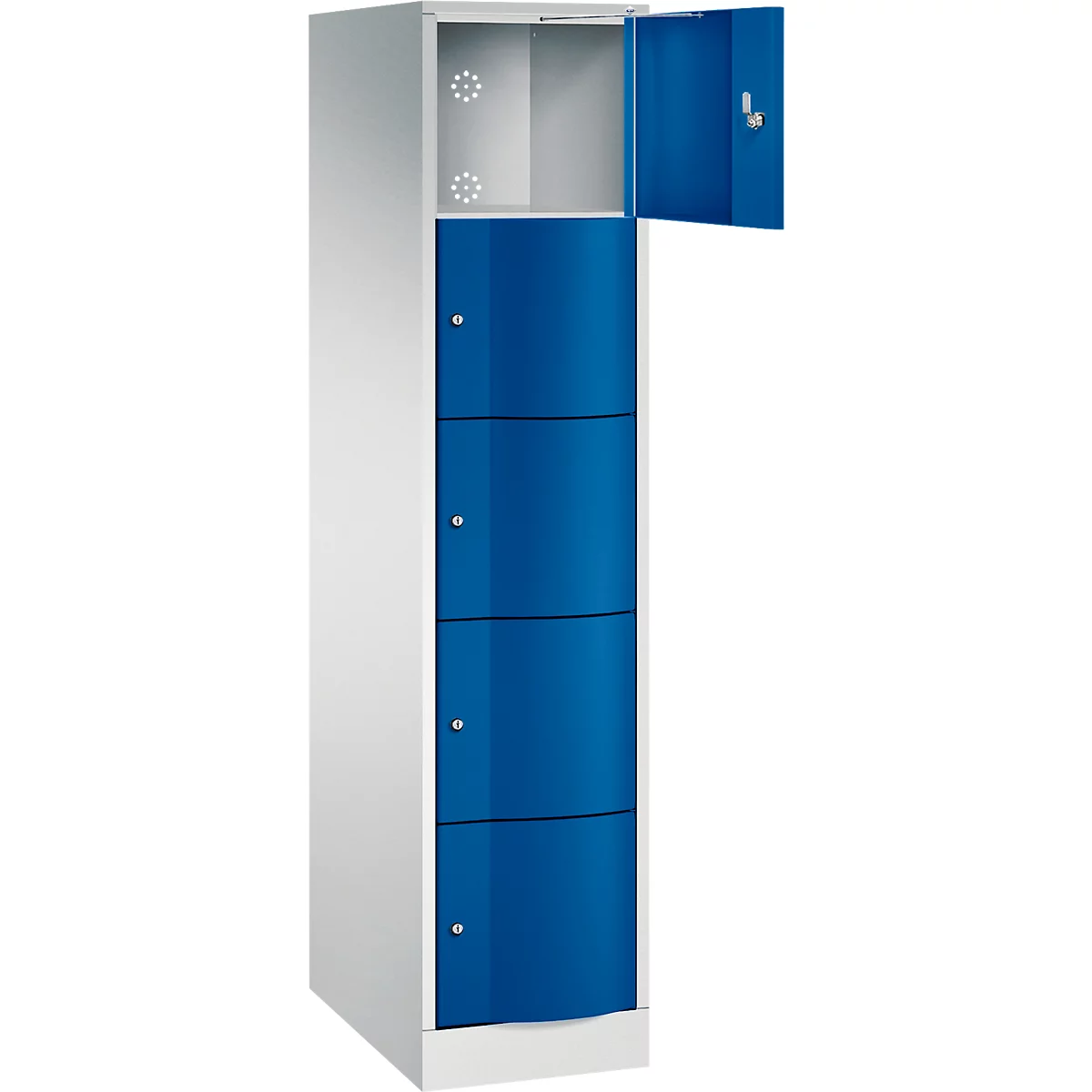 C+P Schließfachschrank Resisto, 1 Abteil, 5 Fächer, B 396 x T 640 x H 1950 mm, Lichtgrau/Rubinrot