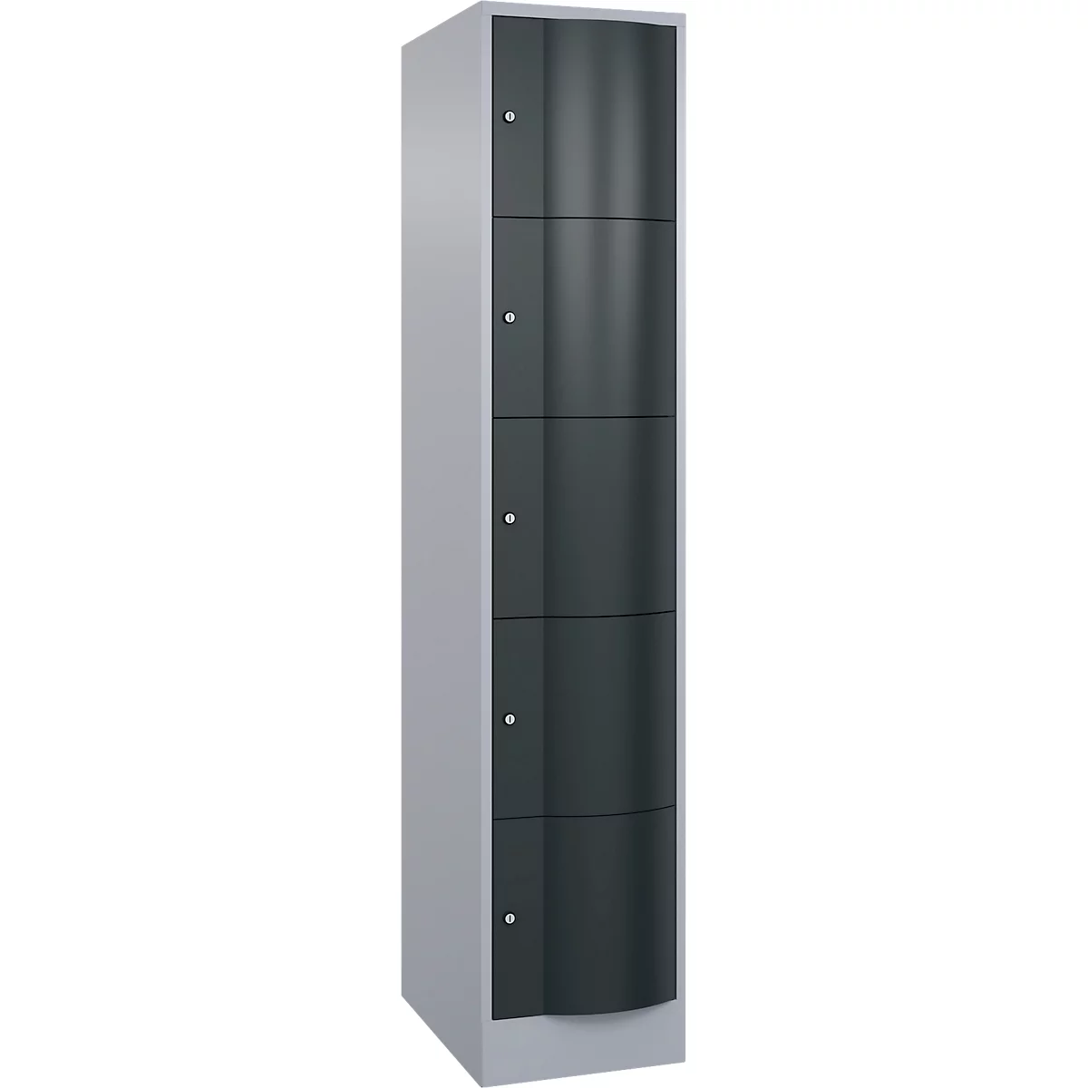 C+P Schließfachschrank Resisto, 1 Abteil, 5 Fächer, B 396 x T 640 x H 1950 mm, Weißalu/Anthrazitgrau