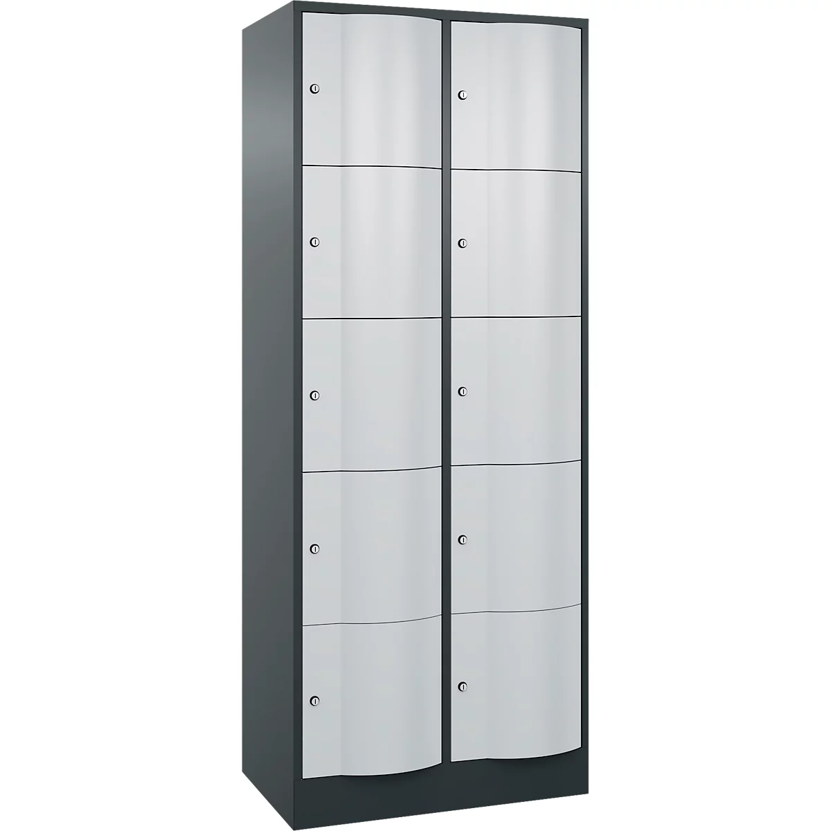 C+P Schließfachschrank Resisto, 2 Abteile, 10 Fächer, B 772 x T 540 x H 1950 mm, Anthrazitgrau/Lichtgrau