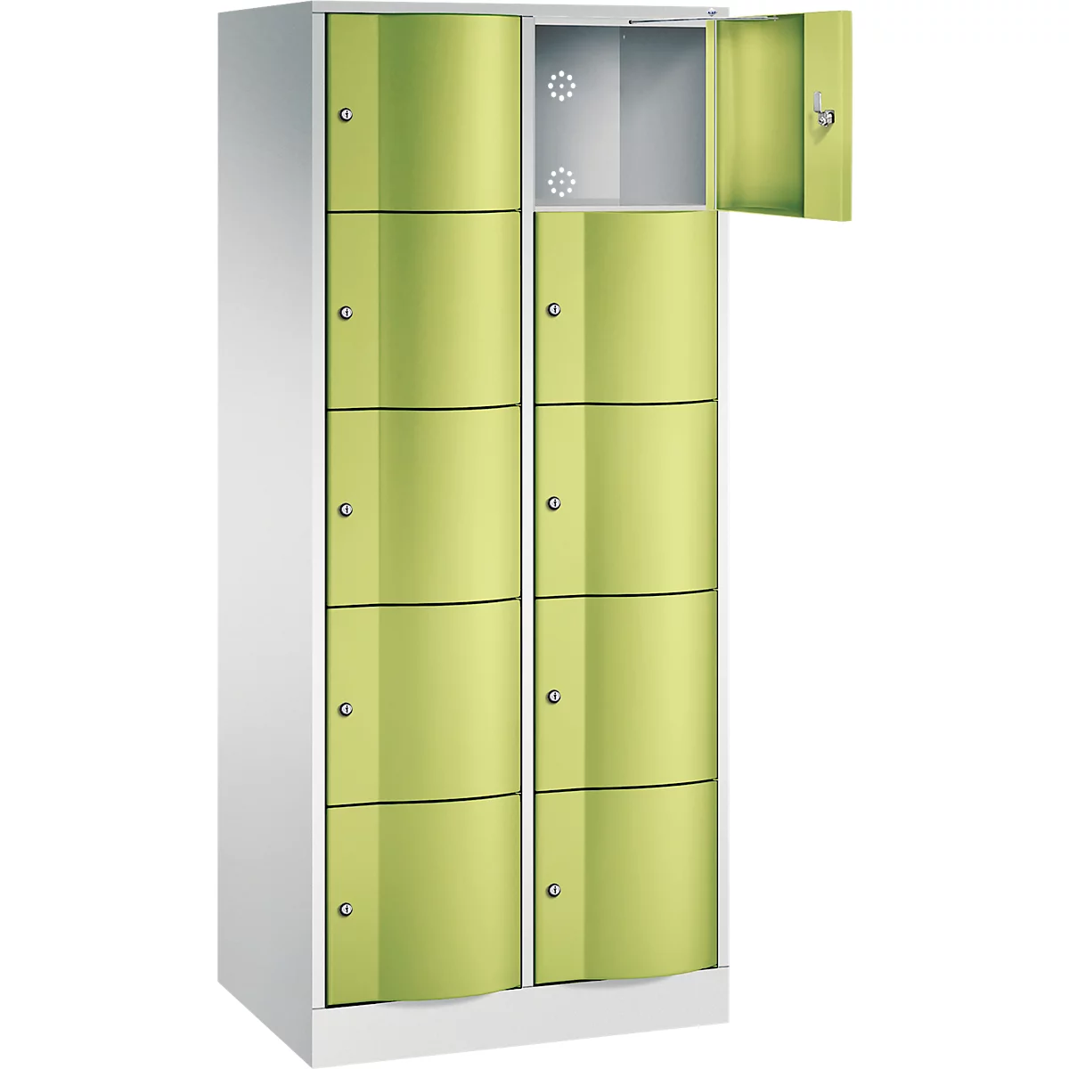 C+P Schließfachschrank Resisto, 2 Abteile, 10 Fächer, B 772 x T 540 x H 1950 mm, Lichtgrau