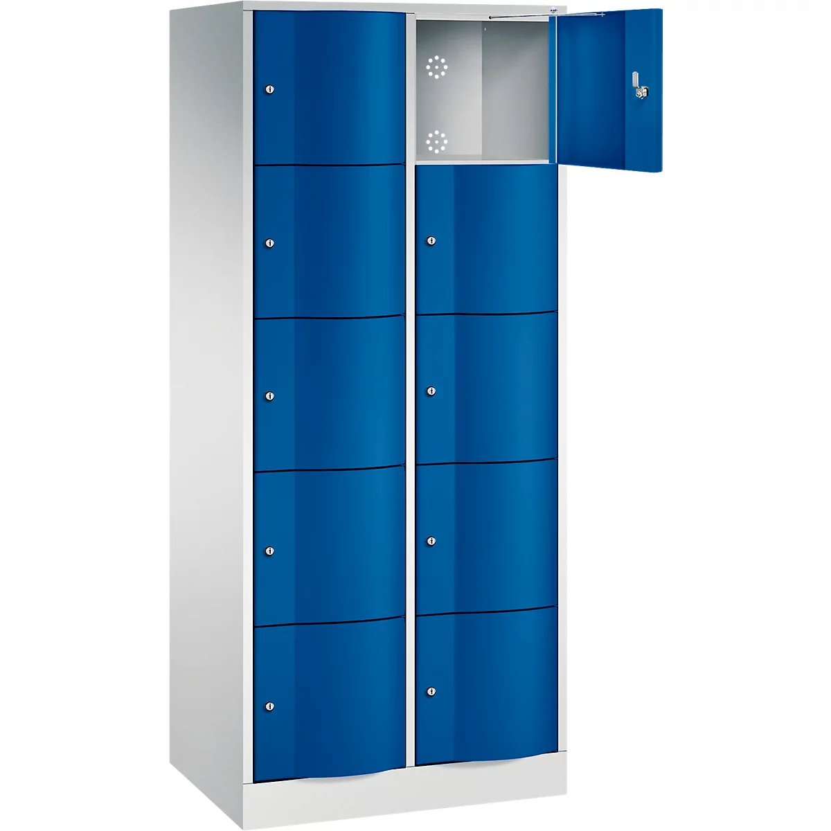 C+P Schließfachschrank Resisto, 2 Abteile, 10 Fächer, B 772 x T 540 x H 1950 mm, Lichtgrau/Lichtblau