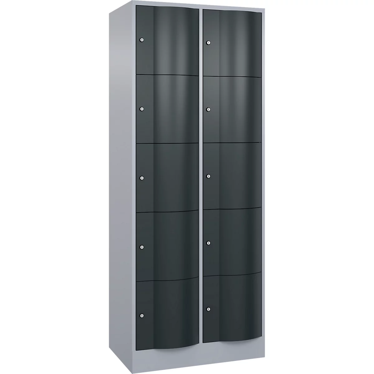 C+P Schließfachschrank Resisto, 2 Abteile, 10 Fächer, B 772 x T 540 x H 1950 mm, Weißalu/Anthrazitgrau