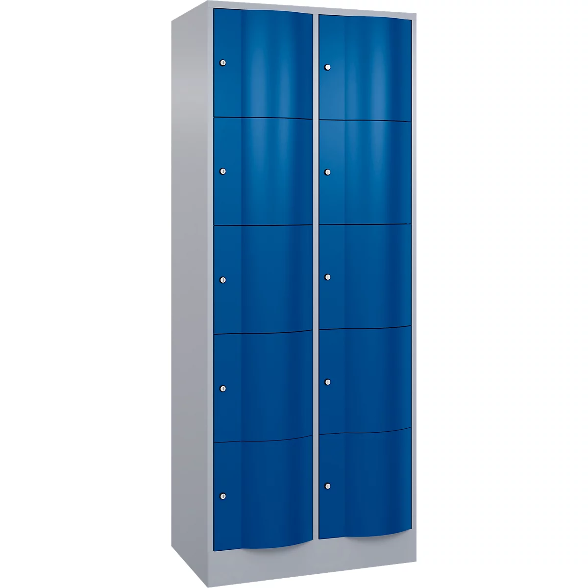 C+P Schließfachschrank Resisto, 2 Abteile, 10 Fächer, B 772 x T 540 x H 1950 mm, Weißalu/Enzianblau