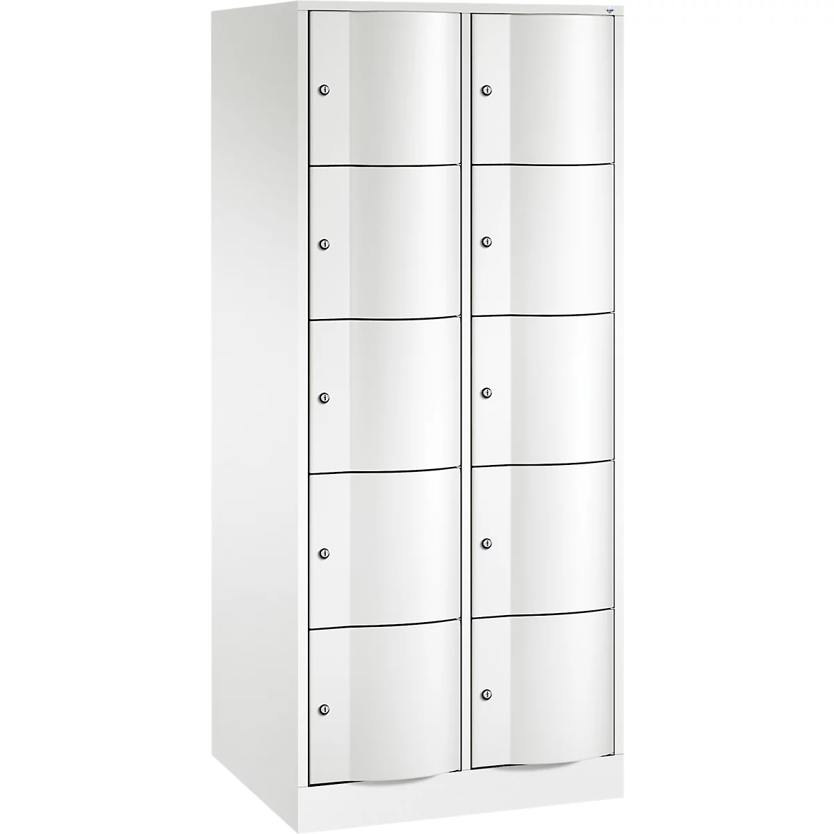 C+P Schließfachschrank Resisto, 2 Abteile, 10 Fächer, B 772 x T 640 x H 1950 mm, Verkehrsweiß
