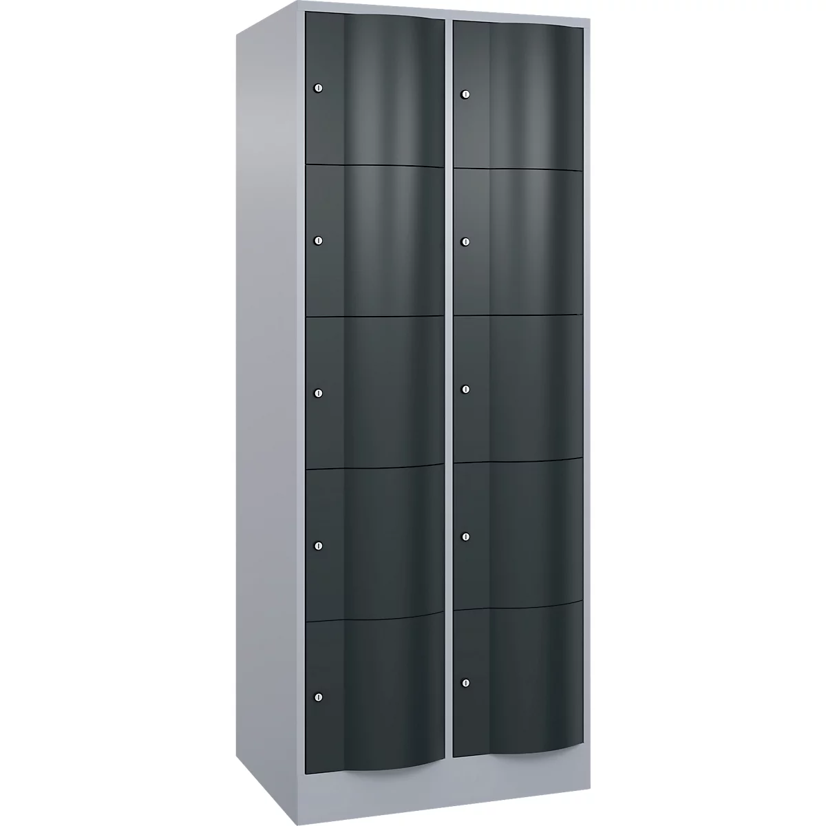 C+P Schließfachschrank Resisto, 2 Abteile, 10 Fächer, B 772 x T 640 x H 1950 mm, Weißalu/Anthrazitgrau