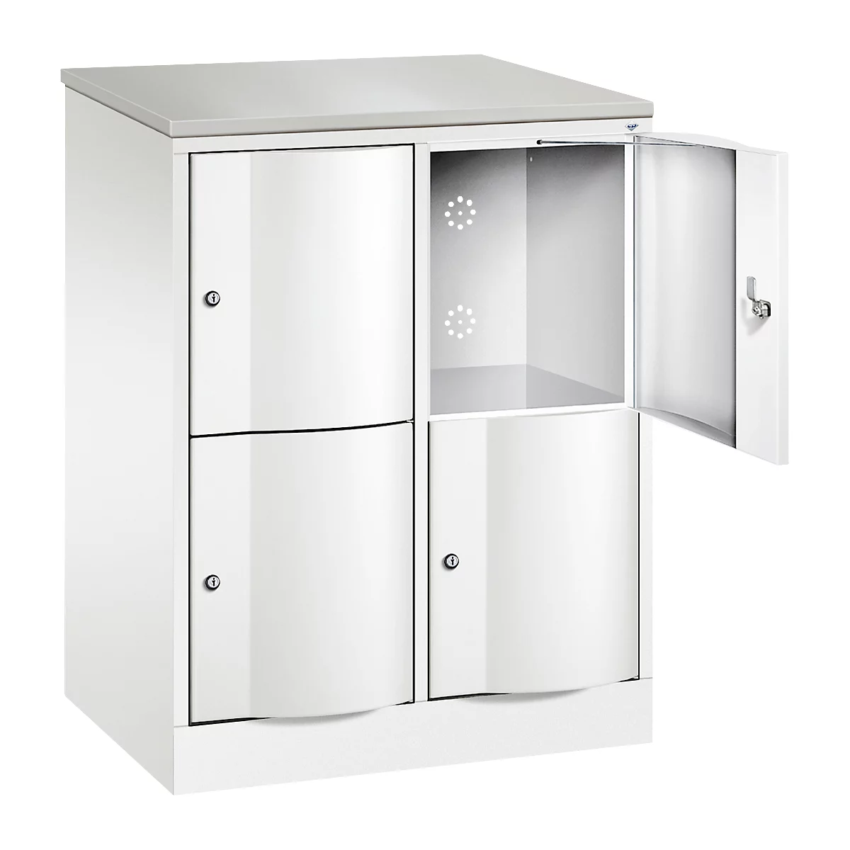 C+P Schließfachschrank Resisto, 2 Abteile, 4 Fächer, B 772 x T 540 x H 1077 mm, Verkehrsweiß