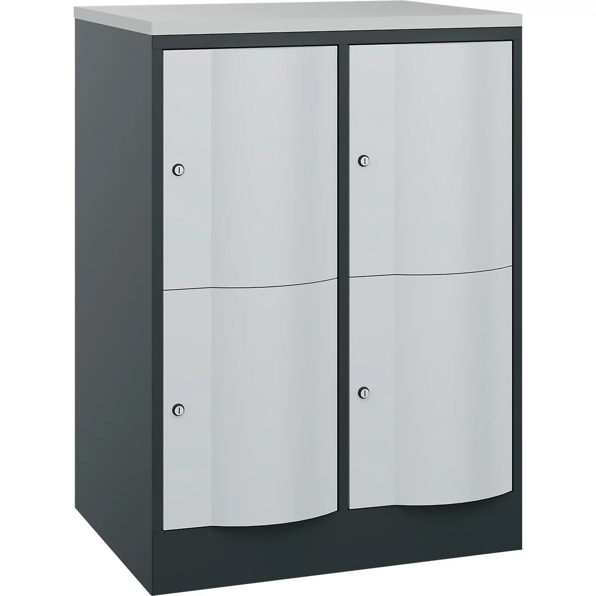 C+P Schließfachschrank Resisto, 2 Abteile, 4 Fächer, B 772 x T 640 x H 1077 mm, Anthrazitgrau/Lichtgrau