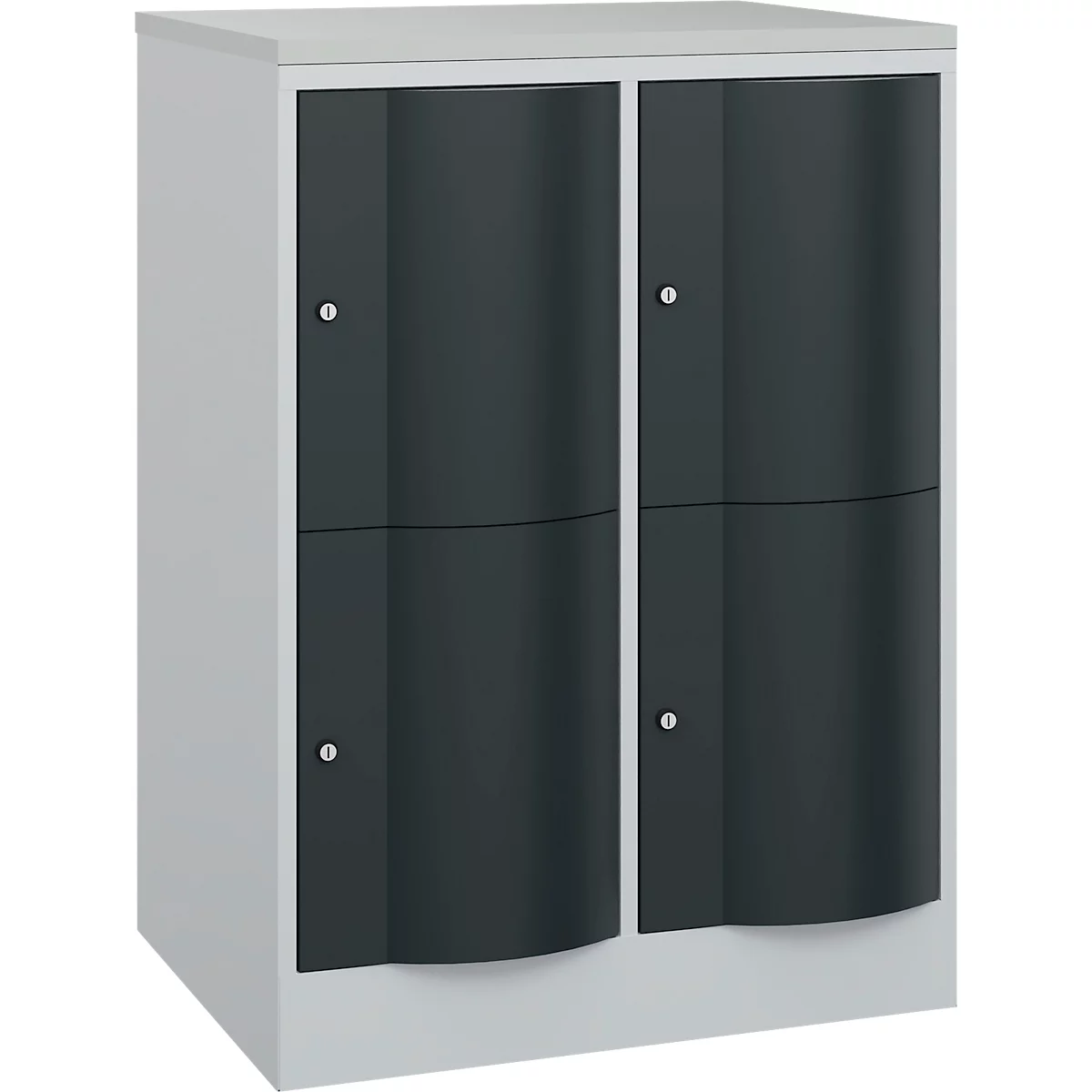 C+P Schließfachschrank Resisto, 2 Abteile, 4 Fächer, B 772 x T 640 x H 1077 mm, Lichtgrau/Anthrazitgrau