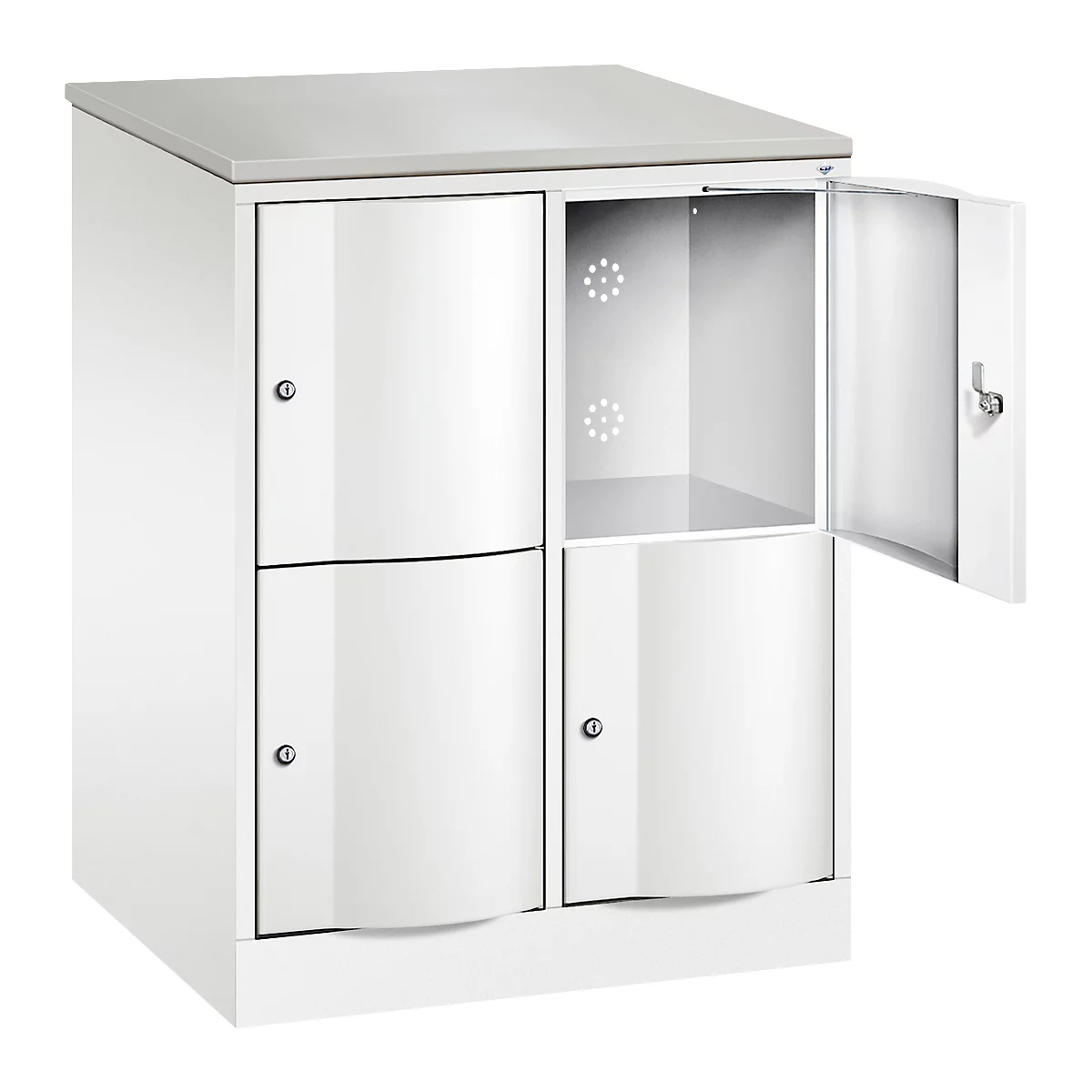 C+P Schließfachschrank Resisto, 2 Abteile, 4 Fächer, B 772 x T 640 x H 1077 mm, Verkehrsweiß