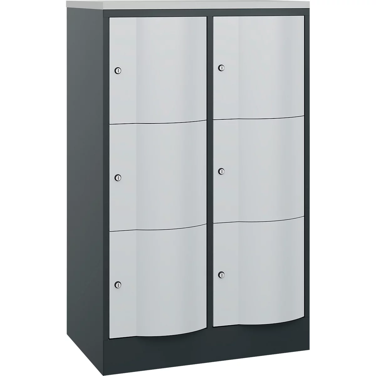 C+P Schließfachschrank Resisto, 2 Abteile, 6 Fächer, B 772 x T 540 x H 1255 mm, Anthrazitgrau/Lichtgrau