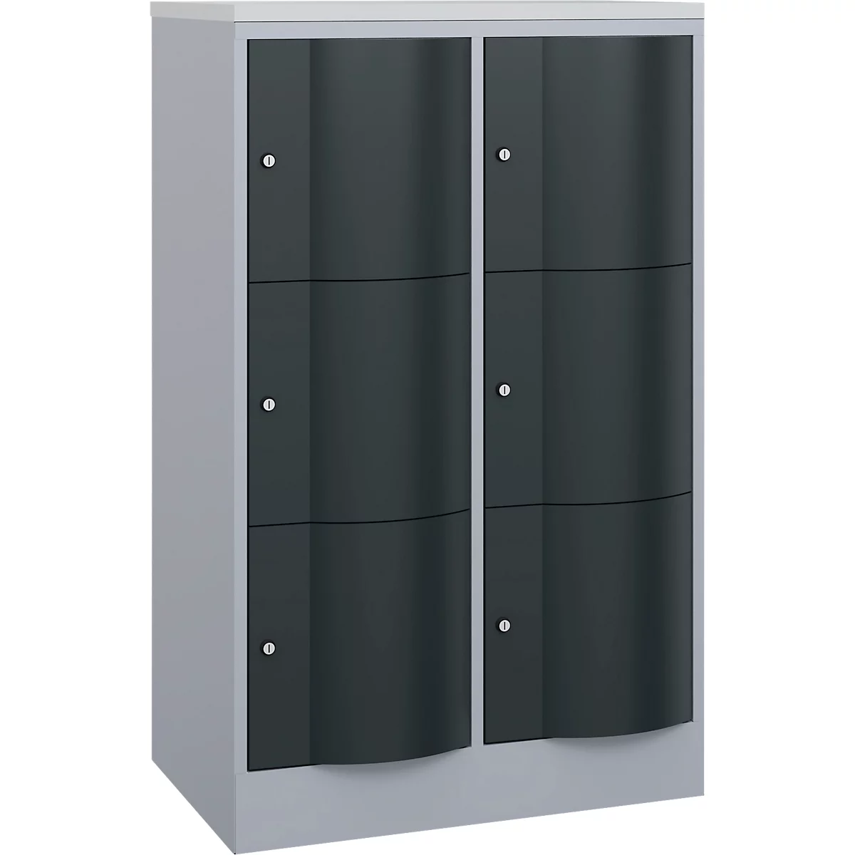C+P Schließfachschrank Resisto, 2 Abteile, 6 Fächer, B 772 x T 540 x H 1255 mm, Weißalu/Anthrazitgrau