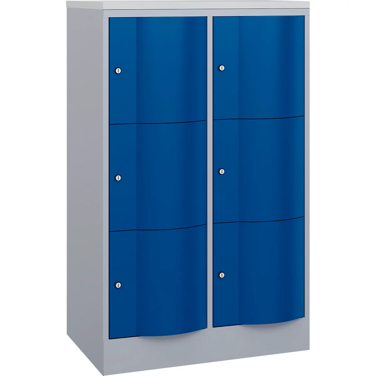 C+P Schließfachschrank Resisto, 2 Abteile, 6 Fächer, B 772 x T 540 x H 1255 mm, Weißalu/Enzianblau