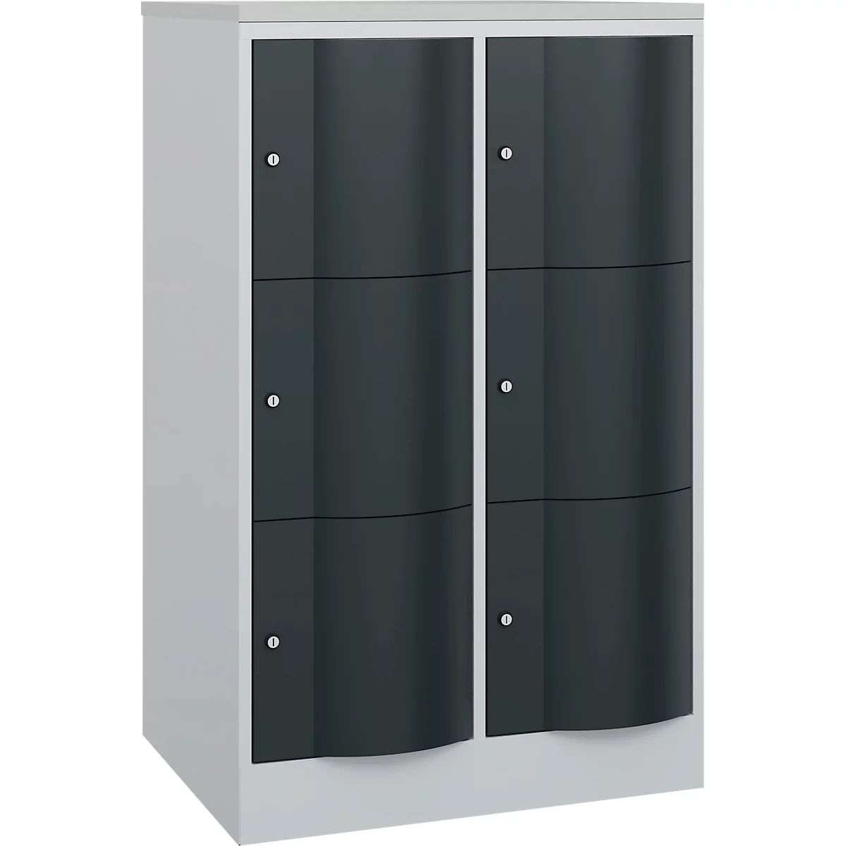 C+P Schließfachschrank Resisto, 2 Abteile, 6 Fächer, B 772 x T 640 x H 1255 mm, Anthrazitgrau/Lichtgrau