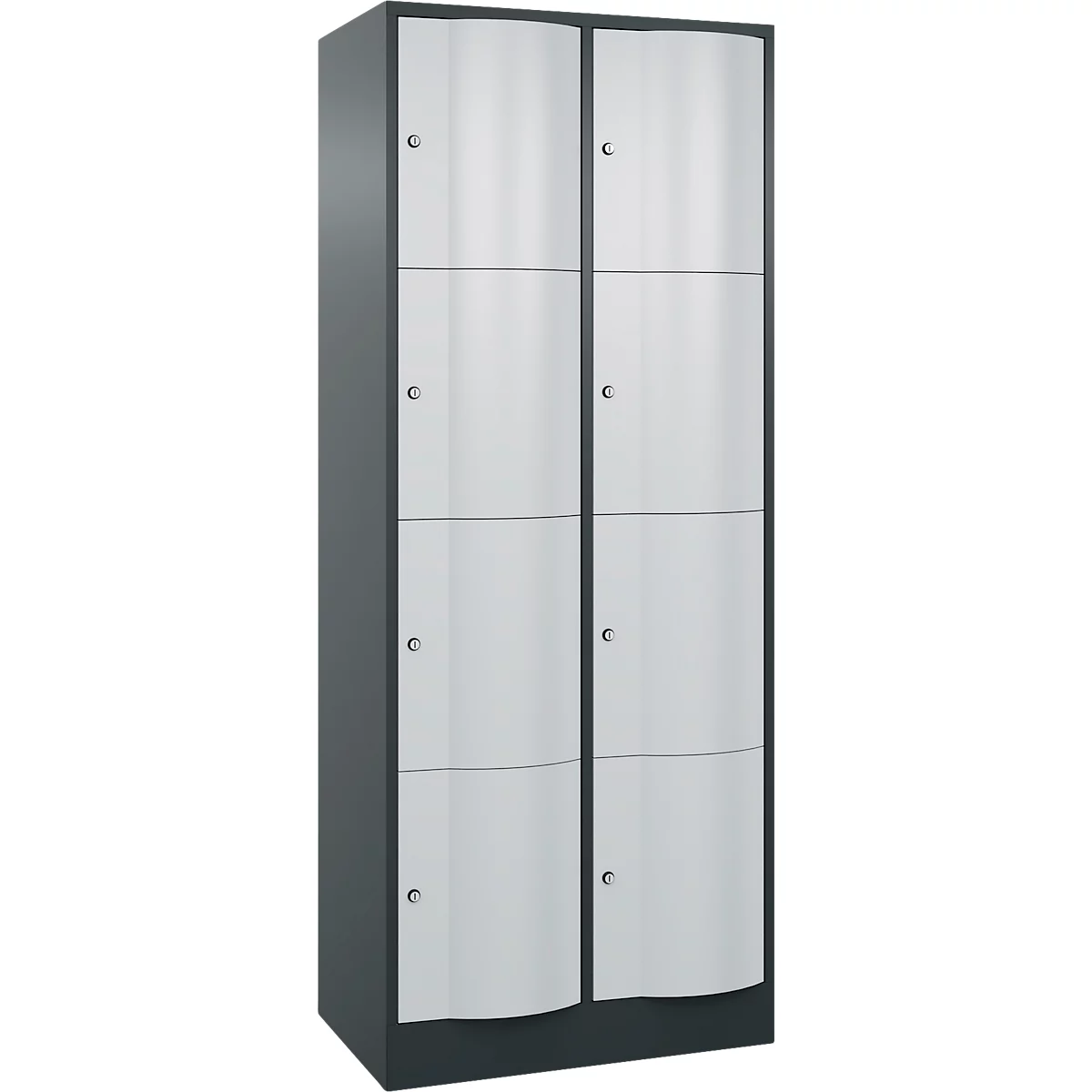 C+P Schließfachschrank Resisto, 2 Abteile, 8 Fächer, B 772 x T 540 x H 1950 mm, Lichtgrau/Anthrazitgrau