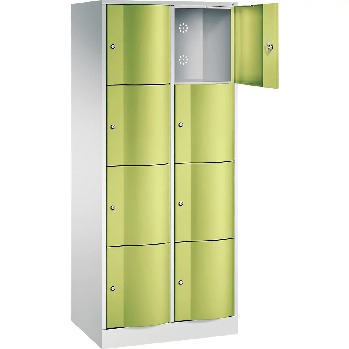 C+P Schließfachschrank Resisto, 2 Abteile, 8 Fächer, B 772 x T 540 x H 1950 mm, Lichtgrau