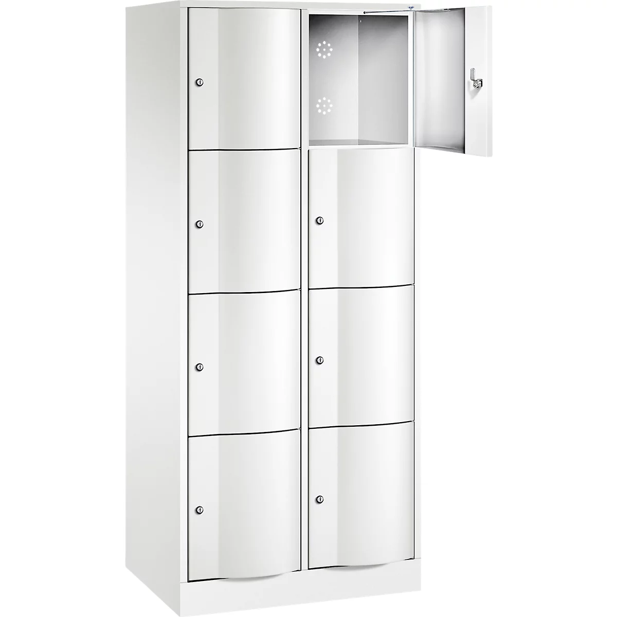 C+P Schließfachschrank Resisto, 2 Abteile, 8 Fächer, B 772 x T 540 x H 1950 mm, Verkehrsweiß