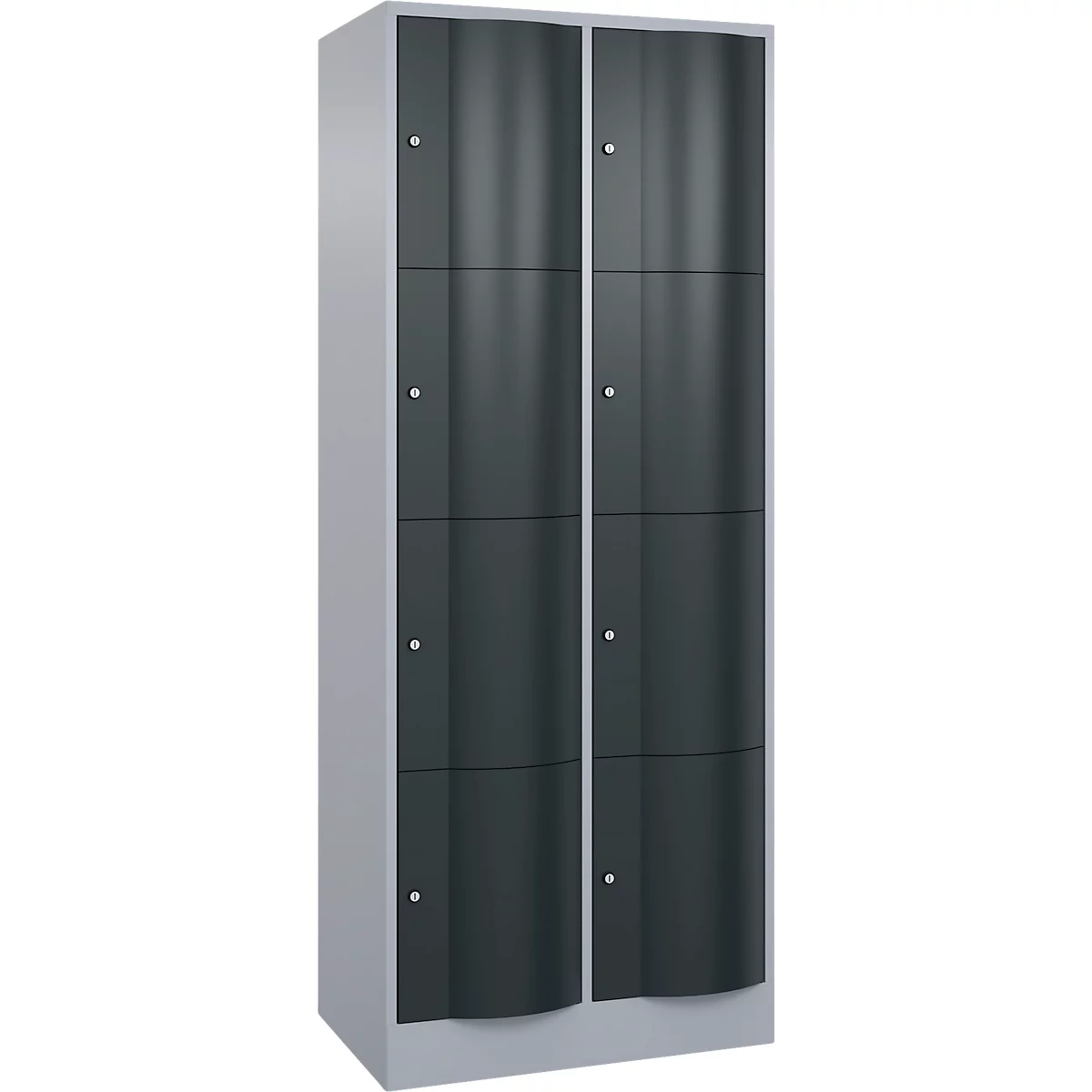 C+P Schließfachschrank Resisto, 2 Abteile, 8 Fächer, B 772 x T 540 x H 1950 mm, Weißalu/Anthrazitgrau