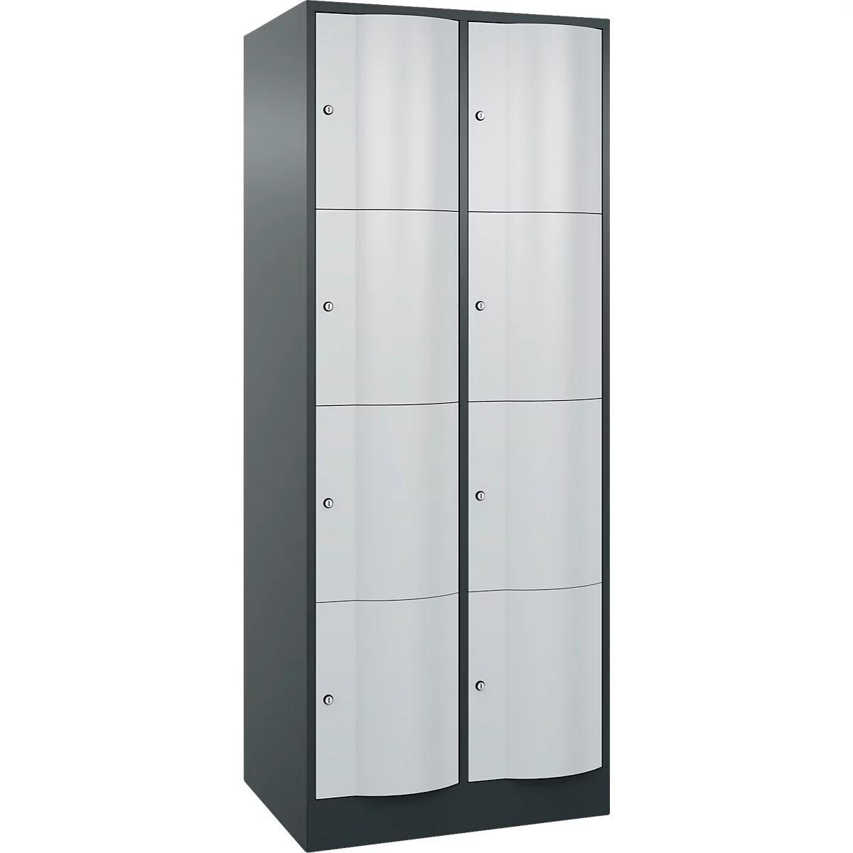 C+P Schließfachschrank Resisto, 2 Abteile, 8 Fächer, B 772 x T 640 x H 1950 mm, Anthrazitgrau/Lichtgrau
