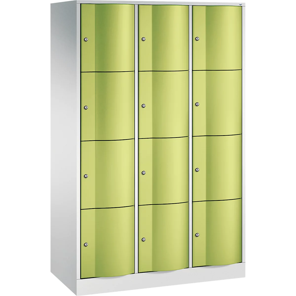 C+P Schließfachschrank Resisto, 3 Abteile, 12 Fächer, B 1148 x T 540 x H 1950 mm, Lichtgrau