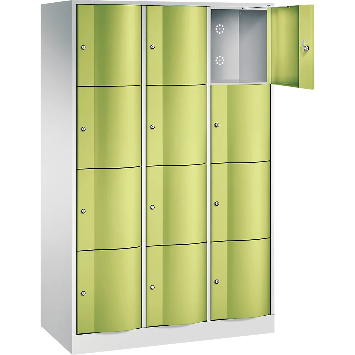 C+P Schließfachschrank Resisto, 3 Abteile, 12 Fächer, B 1148 x T 540 x H 1950 mm, Lichtgrau