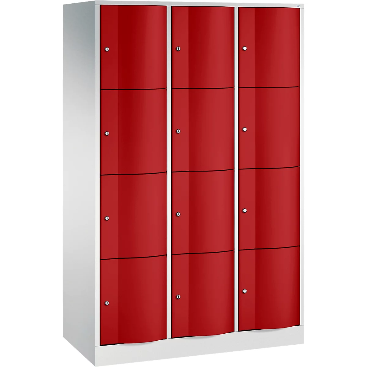 C+P Schließfachschrank Resisto, 3 Abteile, 12 Fächer, B 1148 x T 540 x H 1950 mm, Lichtgrau/Lichtblau