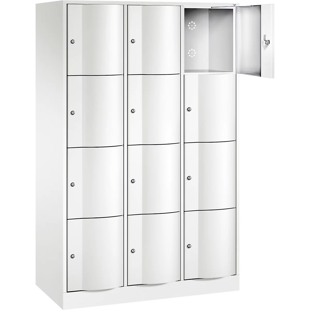 C+P Schließfachschrank Resisto, 3 Abteile, 12 Fächer, B 1148 x T 540 x H 1950 mm, Verkehrsweiß