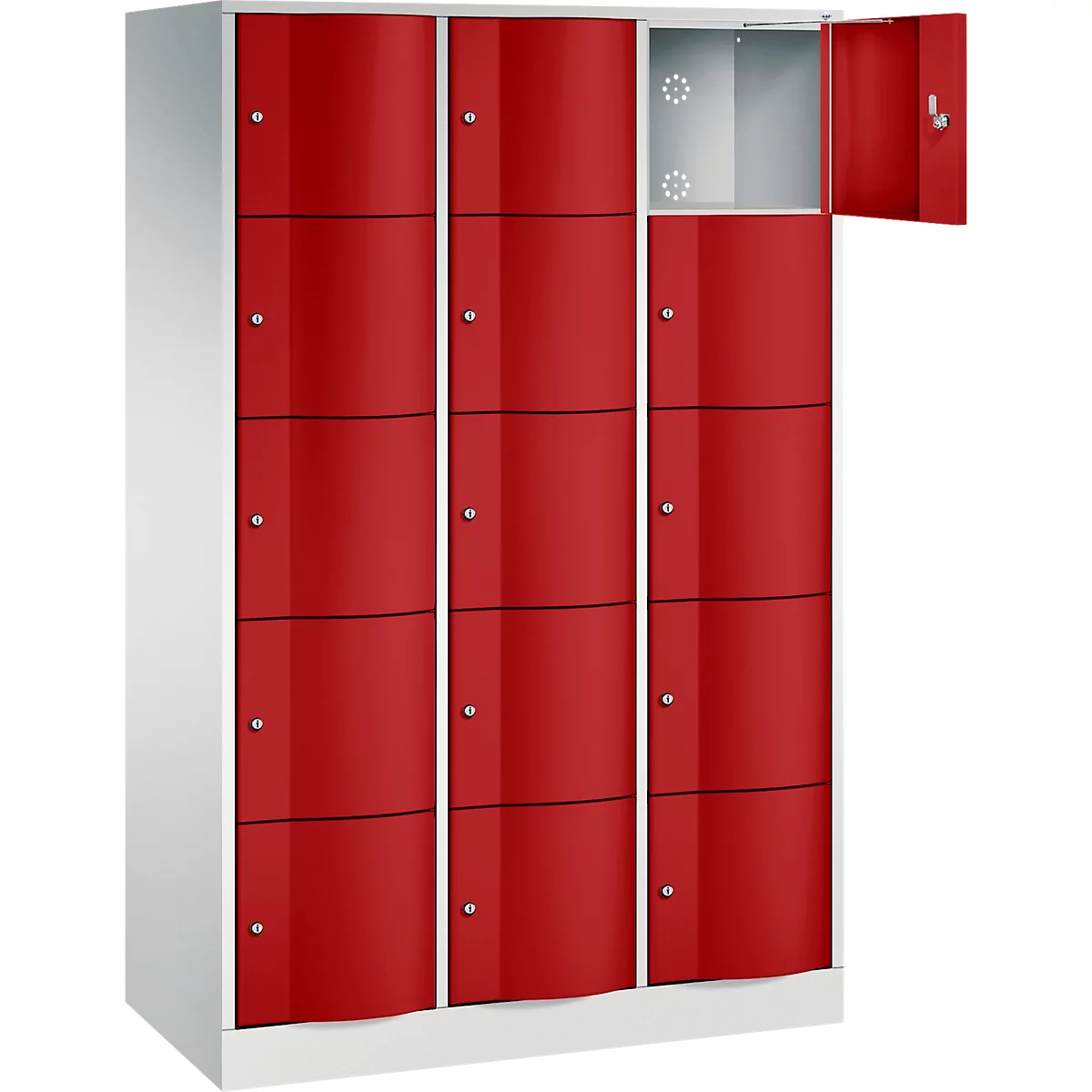 C+P Schließfachschrank Resisto, 3 Abteile, 15 Fächer, B 1148 x T 540 x H 1950 mm, Lichtgrau