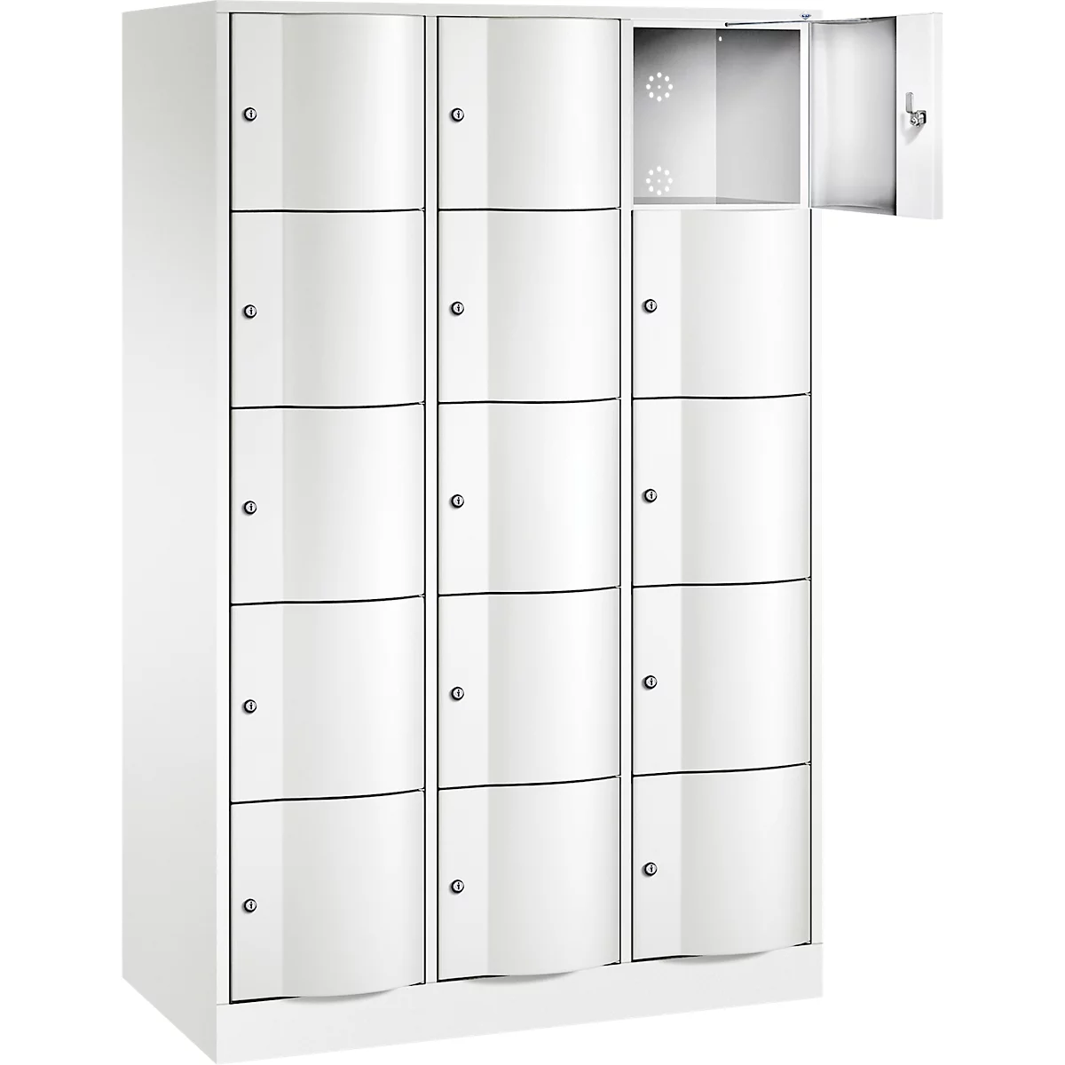 C+P Schließfachschrank Resisto, 3 Abteile, 15 Fächer, B 1148 x T 540 x H 1950 mm, Verkehrsweiß