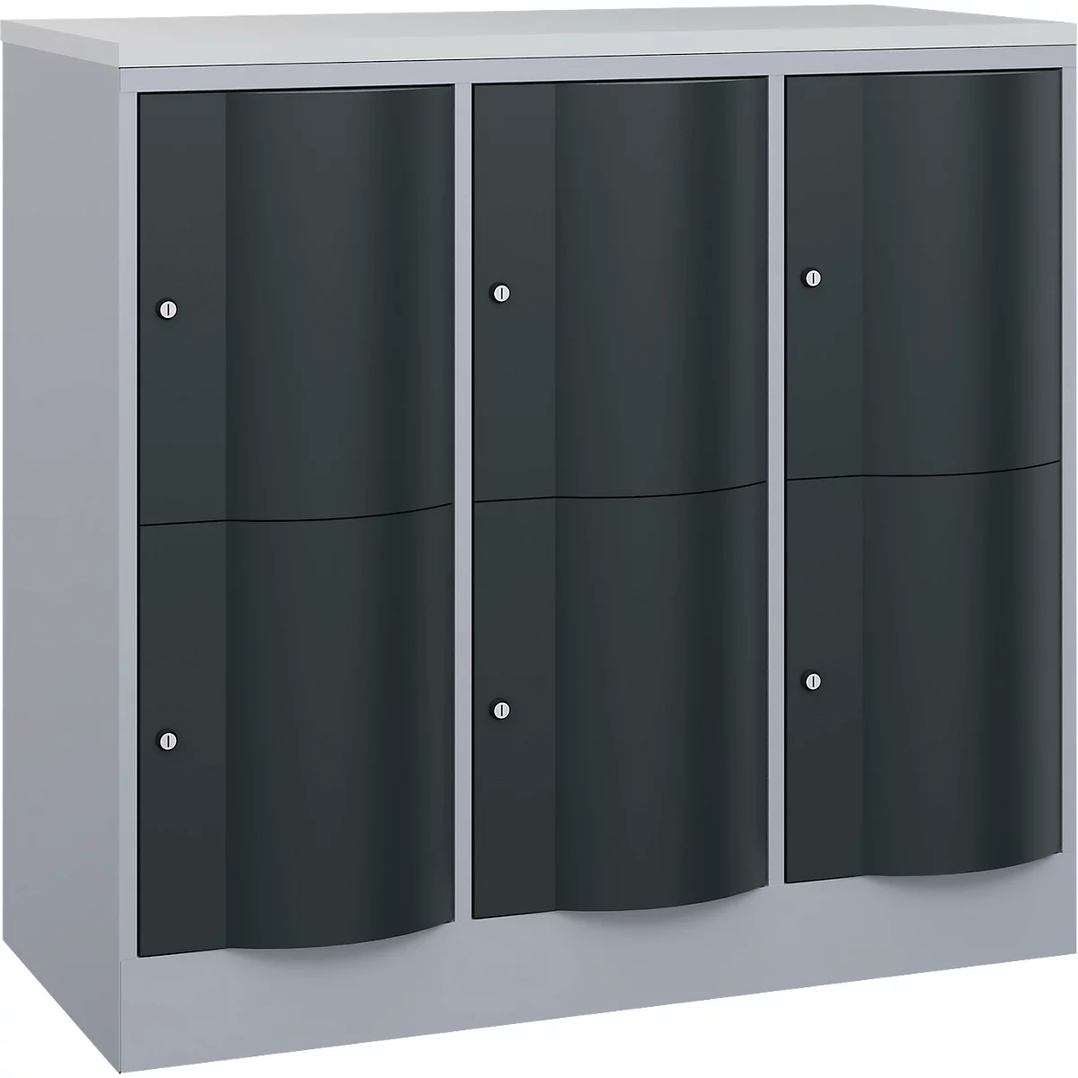 C+P Schließfachschrank Resisto, 3 Abteile, 6 Fächer, B 1148 x T 540 x H 1077 mm, Weißalu/Anthrazitgrau