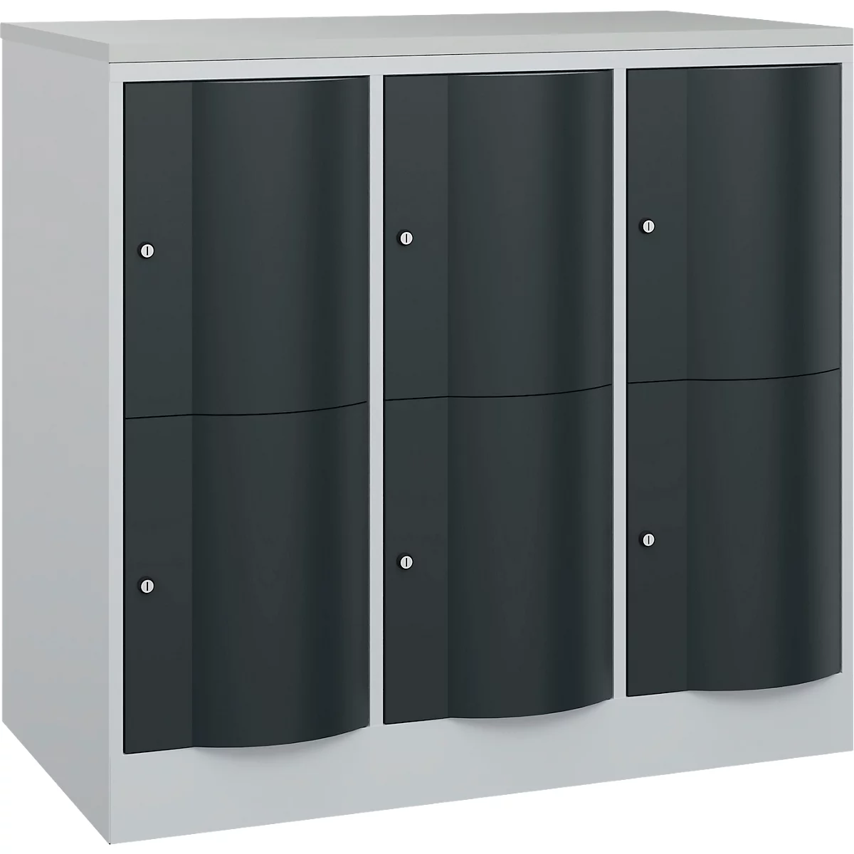 C+P Schließfachschrank Resisto, 3 Abteile, 6 Fächer, B 1148 x T 640 x H 1077 mm, Lichtgrau/Anthrazitgrau