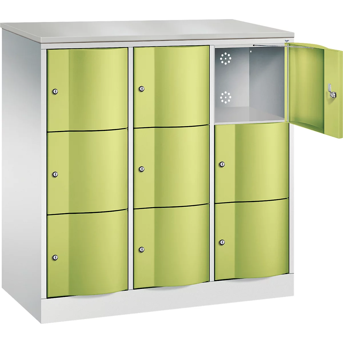 C+P Schließfachschrank Resisto, 3 Abteile, 9 Fächer, B 1148 x T 540 x H 1255 mm, Lichtgrau/Anthrazitgrau