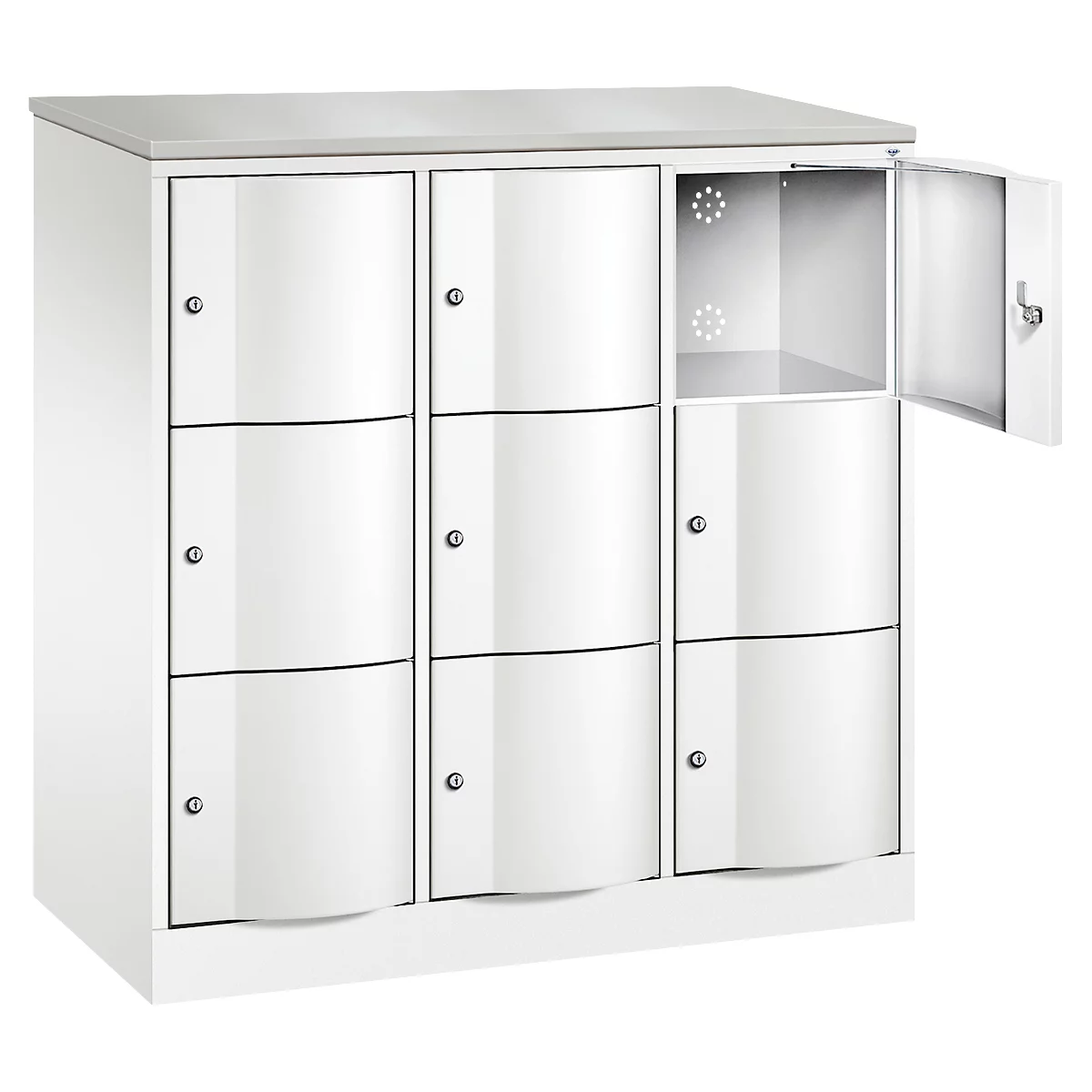 C+P Schließfachschrank Resisto, 3 Abteile, 9 Fächer, B 1148 x T 540 x H 1255 mm, Lichtgrau