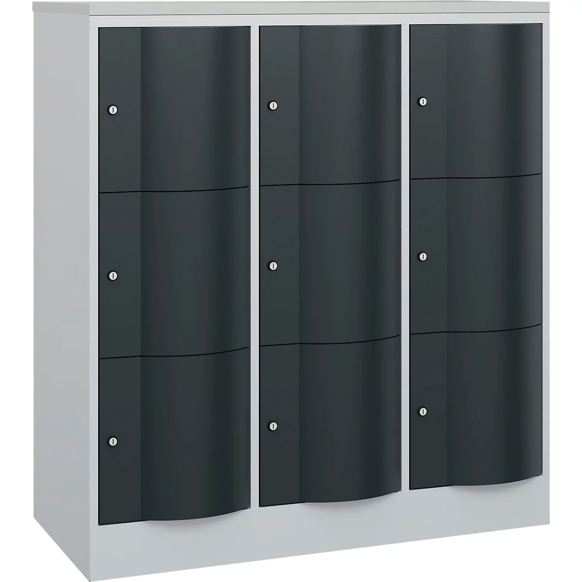 C+P Schließfachschrank Resisto, 3 Abteile, 9 Fächer, B 1148 x T 540 x H 1255 mm, Verkehrsweiß