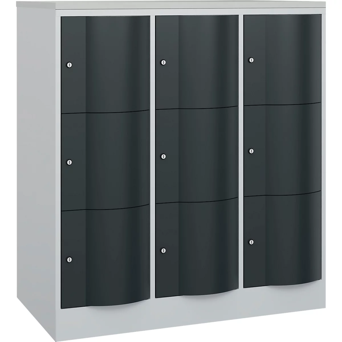 C+P Schließfachschrank Resisto, 3 Abteile, 9 Fächer, B 1148 x T 640 x H 1255 mm, Anthrazitgrau/Lichtgrau