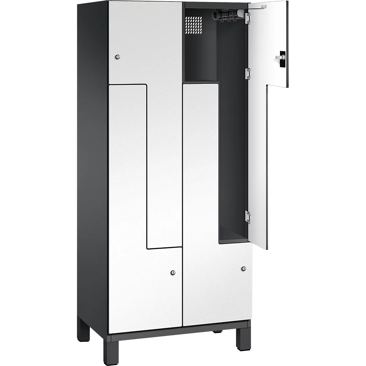 C+P Z-Spind Cambio, 2 Abteile, auf Füßen, B 800 x T 525 x H 1980 mm, schwarzgrau/weiß