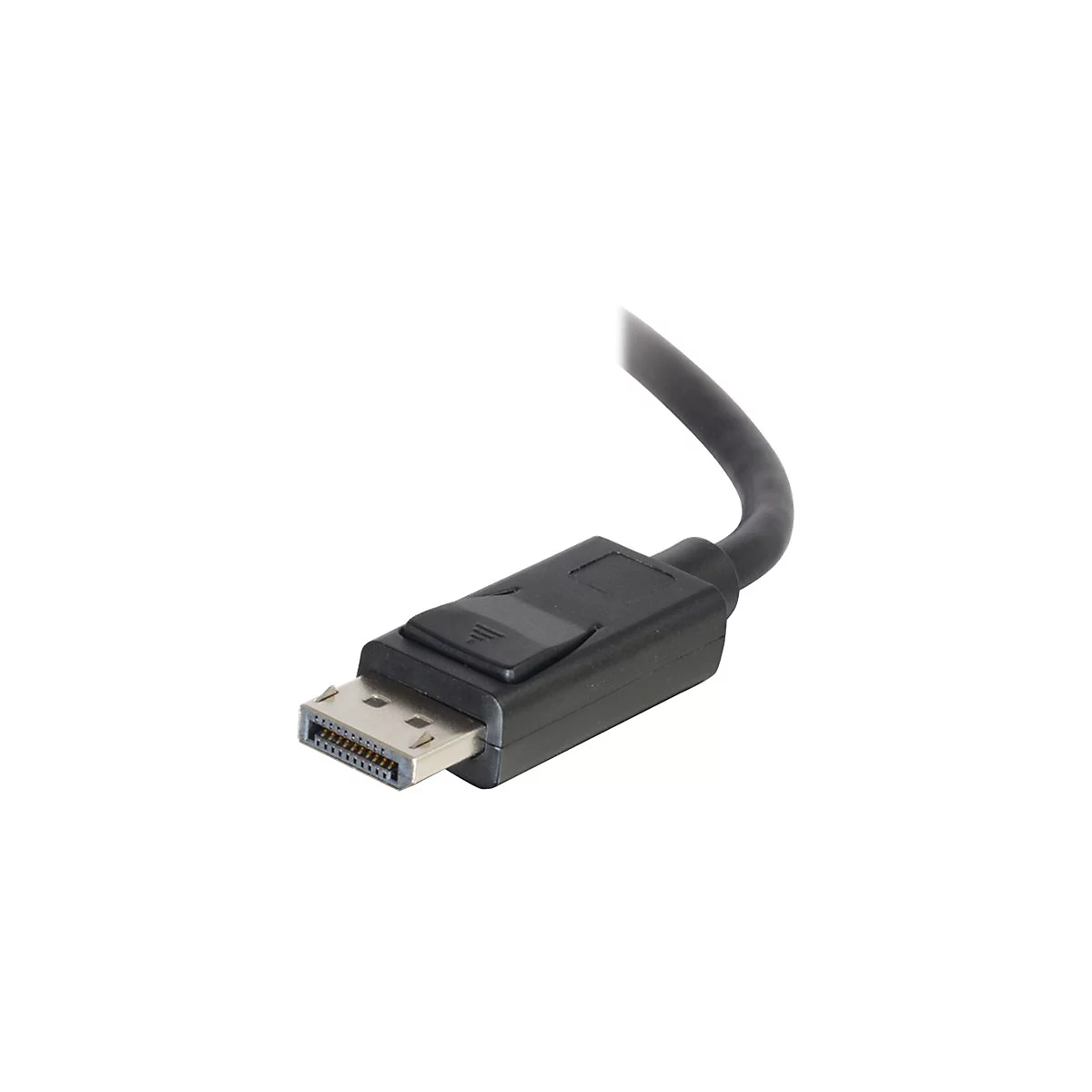 Nahaufnahme eines DisplayPort-Kabels mit schwarzem Stecker und Kabel.