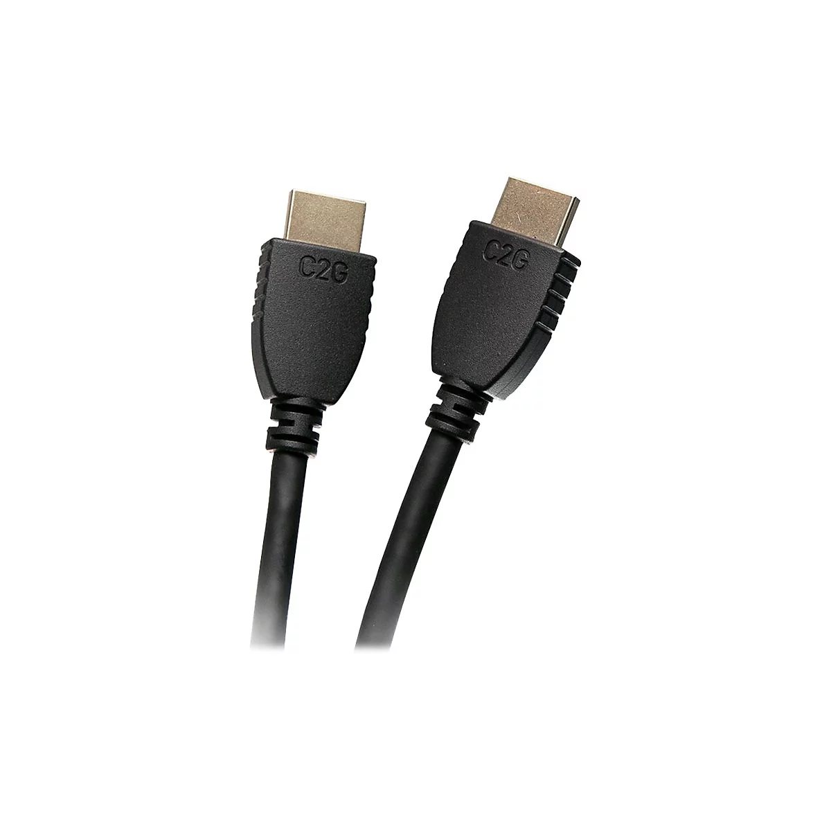 Zwei schwarze HDMI-Kabel mit dem Aufdruck "C2G" auf den Steckern.